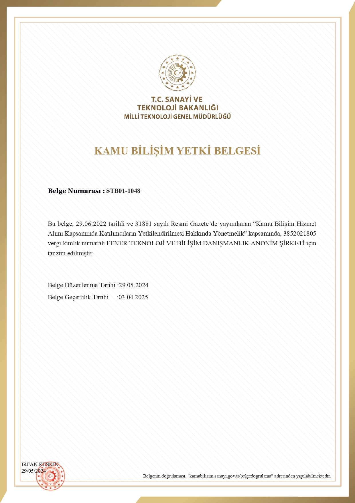 Kamu Bilişim Yetki Belgesi